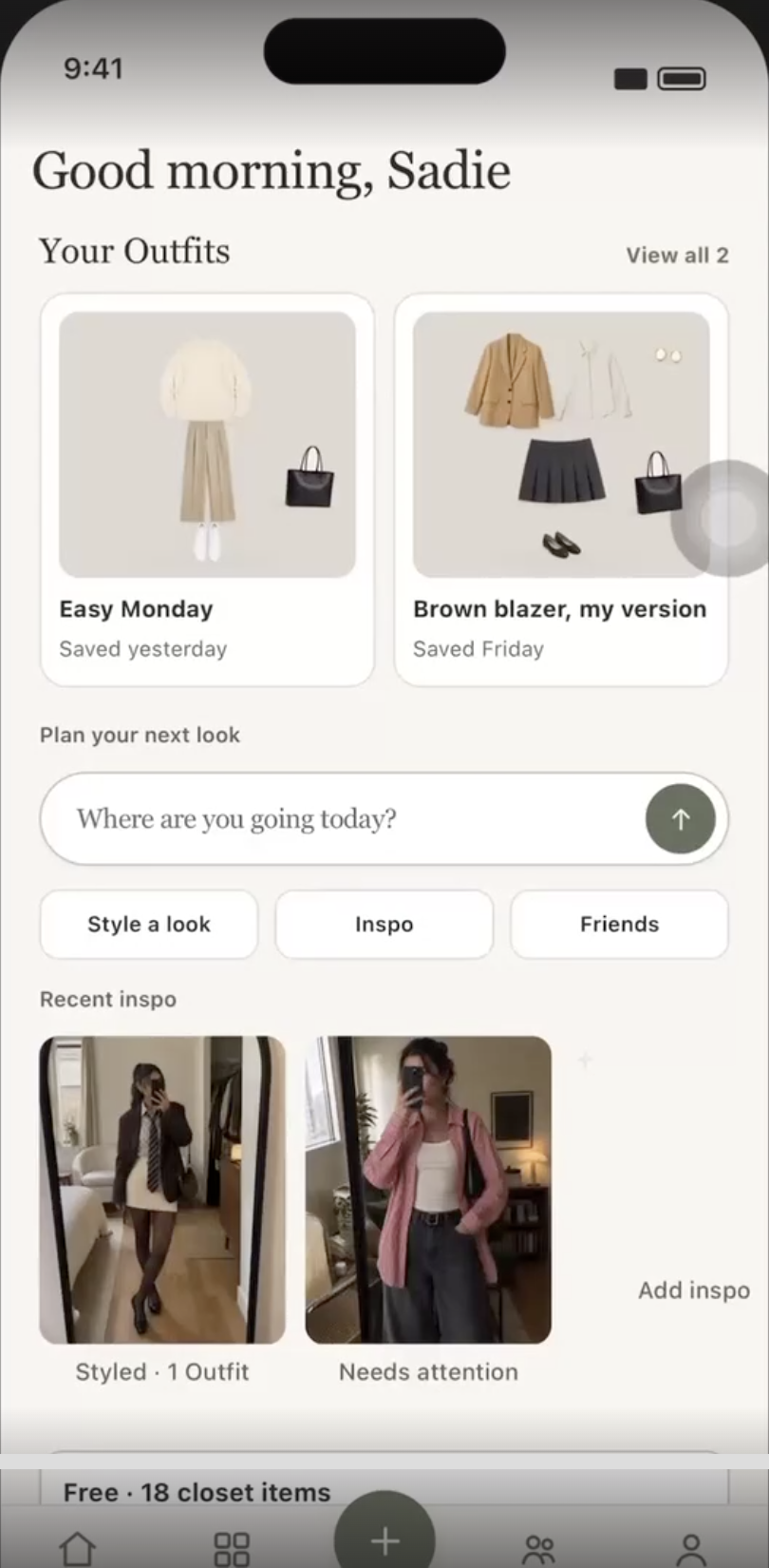ClosetBoard app home screen with styled outfits and Pinterest inspiration